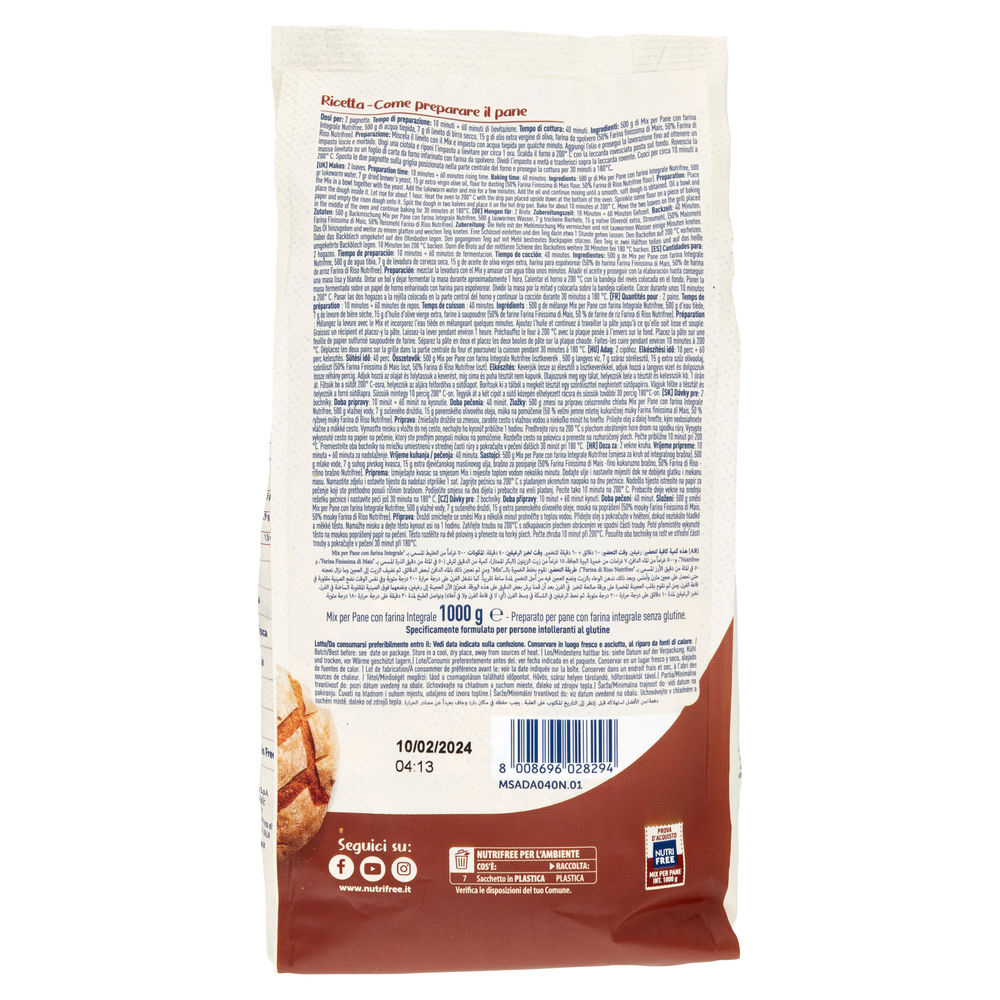 MIX PER PANE INTEGRALE SENZA GLUTINE NUTRIFREE KG.1 - 1