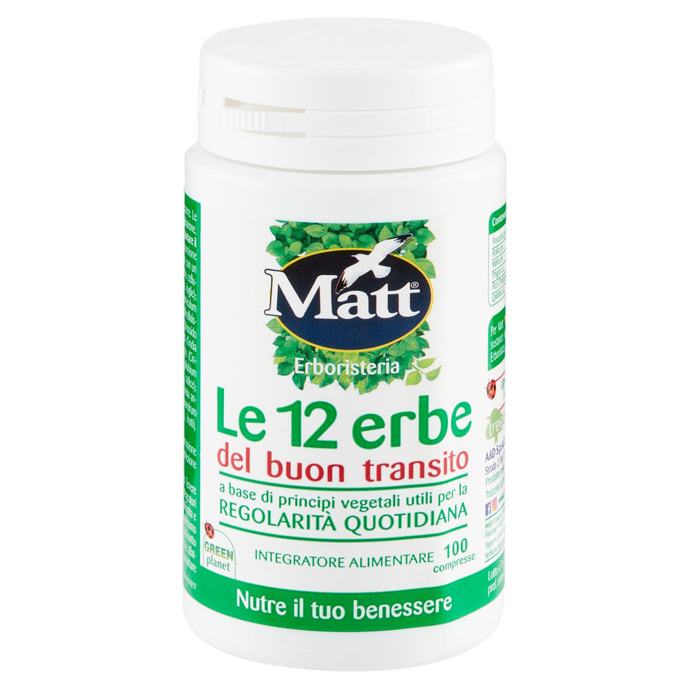 INTEGRATORE DIET. MATT&DIET LE 12 ERBE DEL BUON TRANSITO 100 CPR.BARATTOLO G50 - 6