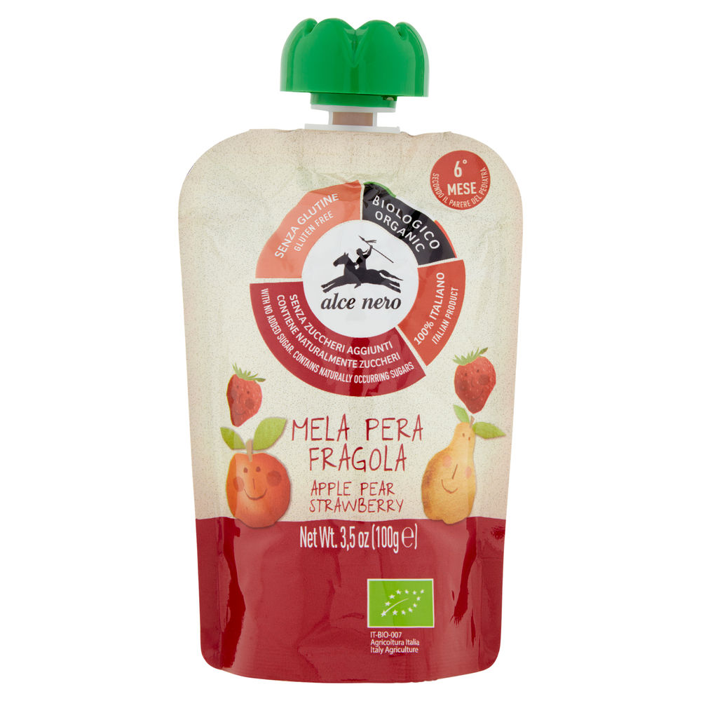 PUREA DI MELA, PERA E FRAGOLA IN DOYPACK BIO ALCE NERO BABY G 100 - 0