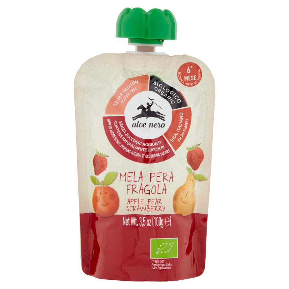 PUREA DI MELA, PERA E FRAGOLA IN DOYPACK BIO ALCE NERO BABY G 100 - 7