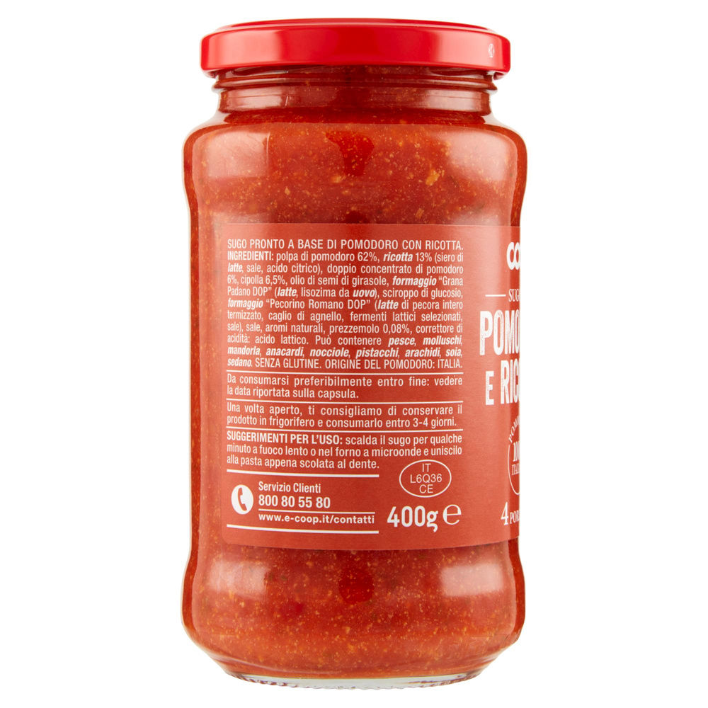 SUGO AL POMODORO E RICOTTA COOP VASO VETRO G 400 - 4