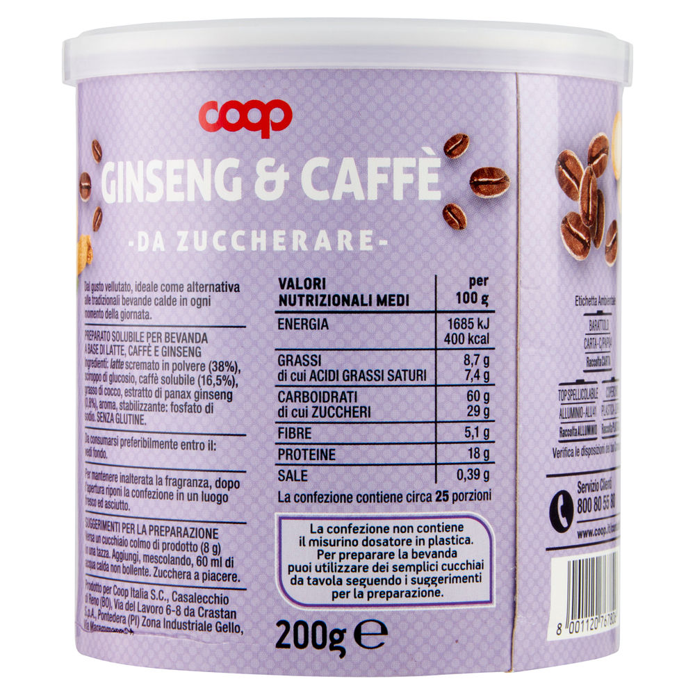 PREPARATO SOLUBILE CAFFE' E GINSENG DA ZUCCHERARE COOP BARATTOLO G 200 - 1