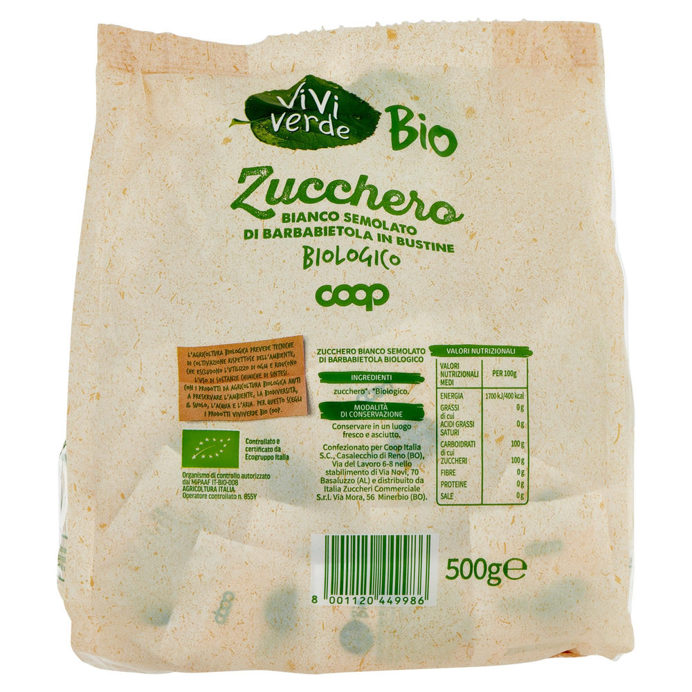 ZUCCHERO SEMOLATO VIVIVERDE BIOCOOP IN BUSTINE SACCHETTO G 500 - 1