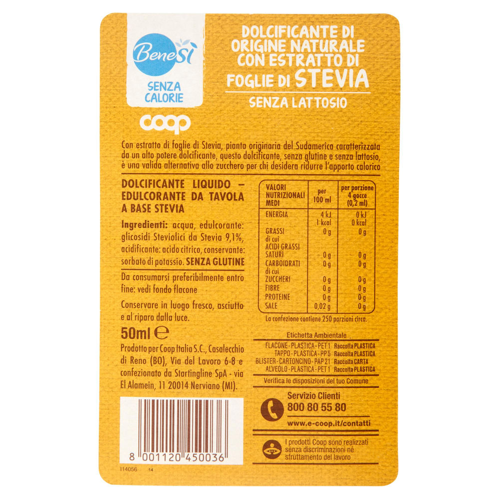 DOLCIFICANTE STEVIA LIQUIDO BENESI COOP FLACONE ML 50 - 1