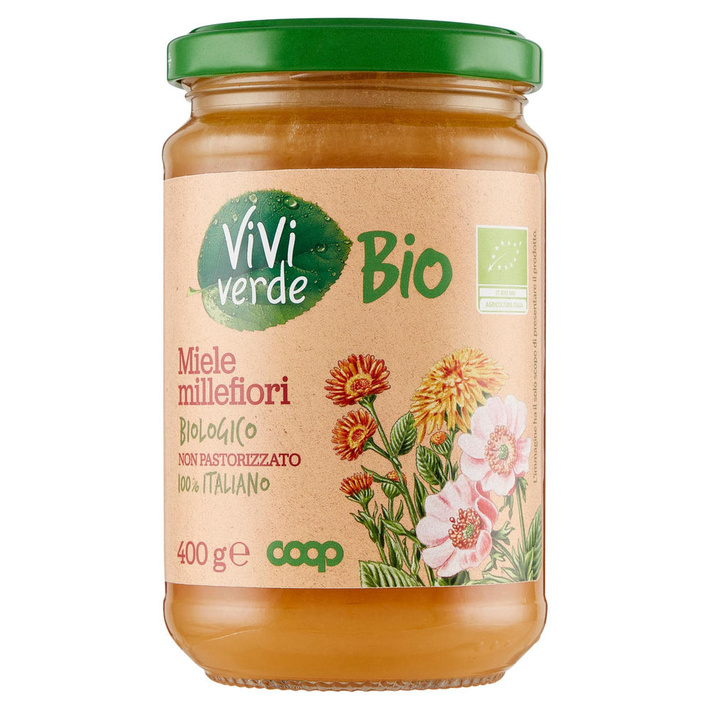 MIELE MILLEFIORI BIO ITALIANO VIVI VERDE COOP VASO VETRO G 400 - 1