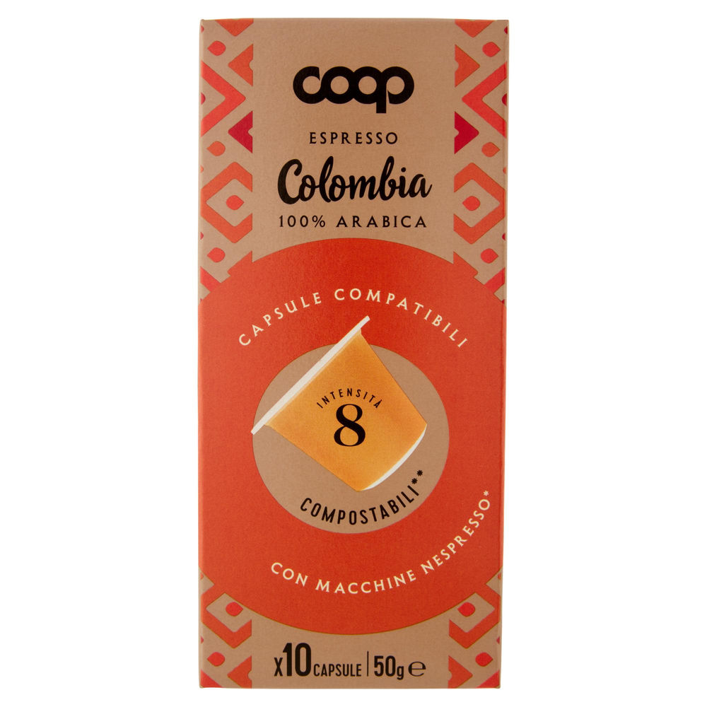 Caffe' capsule compostabili compatibili nespresso coop colombia pz 10x5g g50