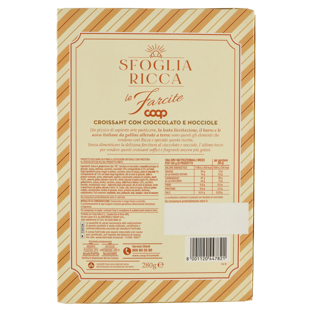 CROISSANT SFOGLIA RICCA CON CREMA AL CIOCCOLATO COOP ASTUCCIO PZ. 5 G 280 - 1