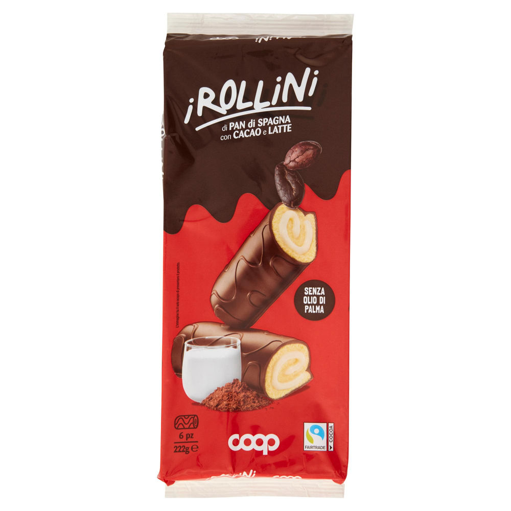 Rollino di pan di spagna farc. al latte ric. cacao coop vaschetta pz. 6 g 222