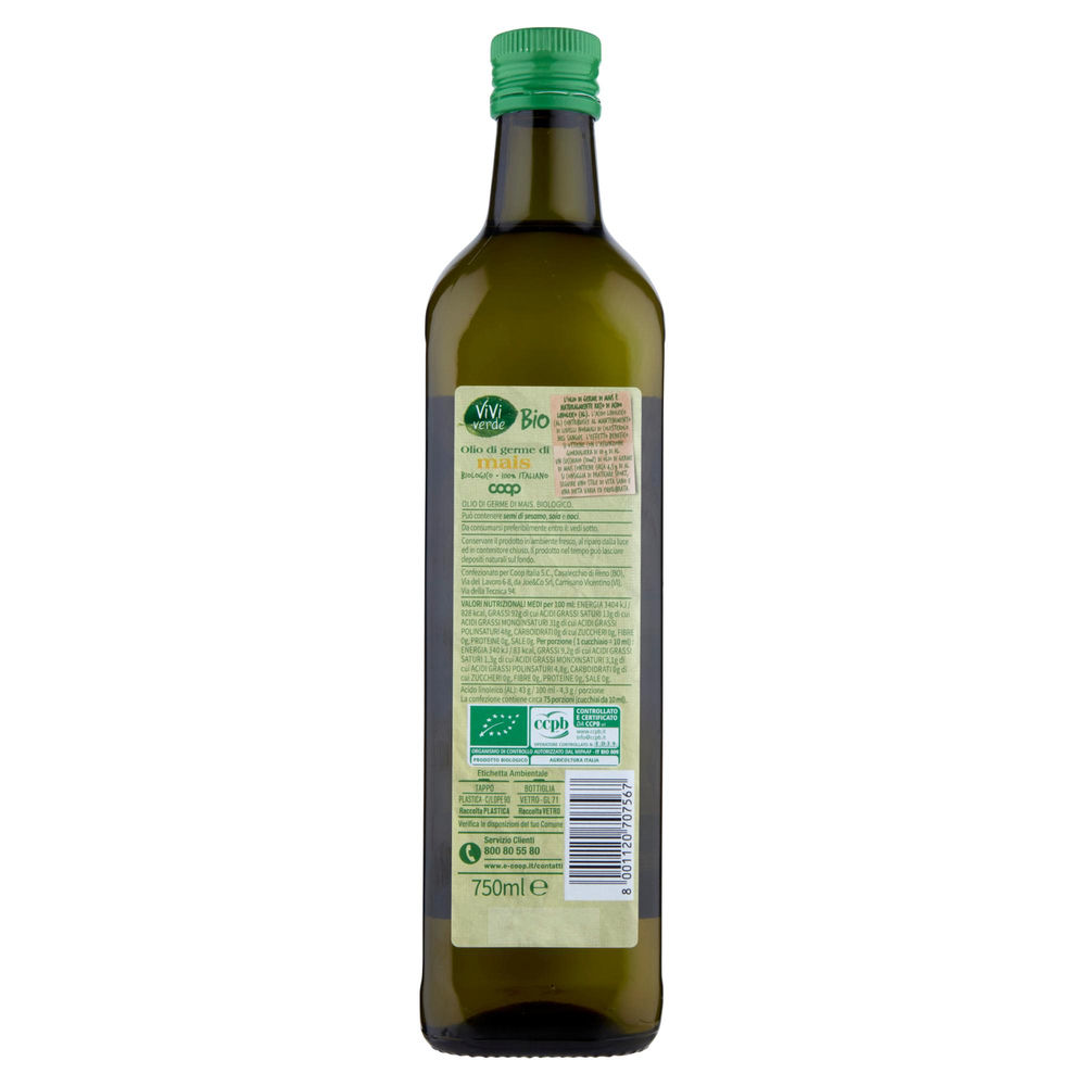 OLIO DI GERME DI MAIS BIO VIVI VERDE COOP 100% ITALIANO  ML750 - 1