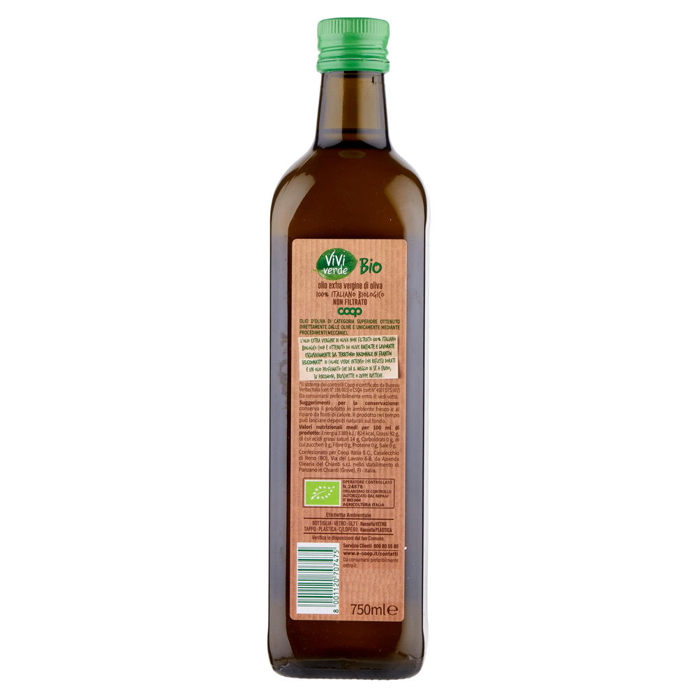 OLIO EXTRAVERGINE DI OLIVA 100% ITALIANO BIO VIVI VERDE COOP NON FILTRATO ML750 - 2