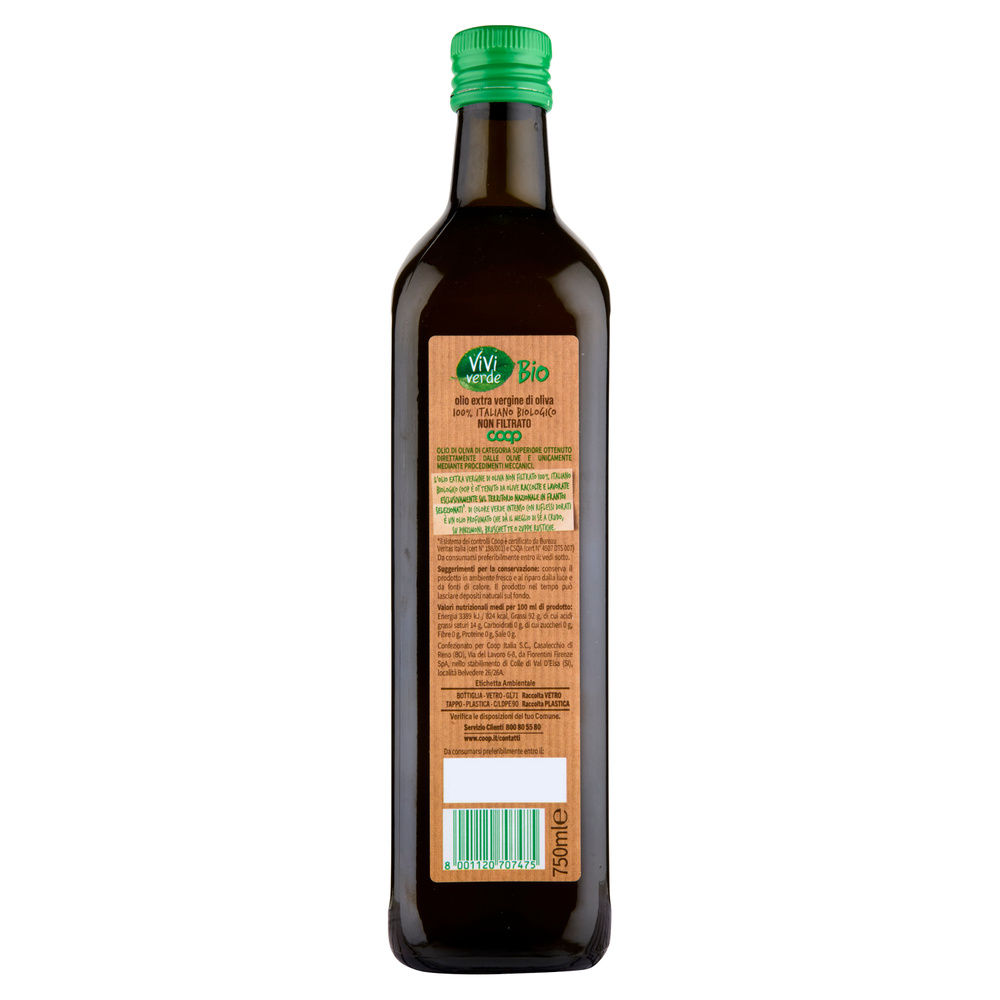 OLIO EXTRAVERGINE DI OLIVA 100% ITALIANO BIO VIVI VERDE COOP NON FILTRATO ML750 - 7