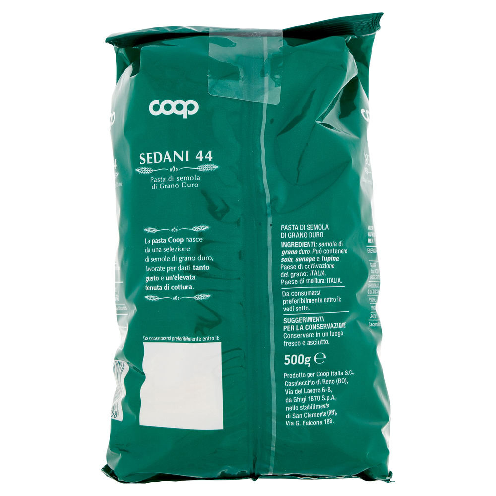 PASTA SEMOLA SEDANI N.44 COOP SACCHETTO G 500 CON GRANO ITALIANO - 3