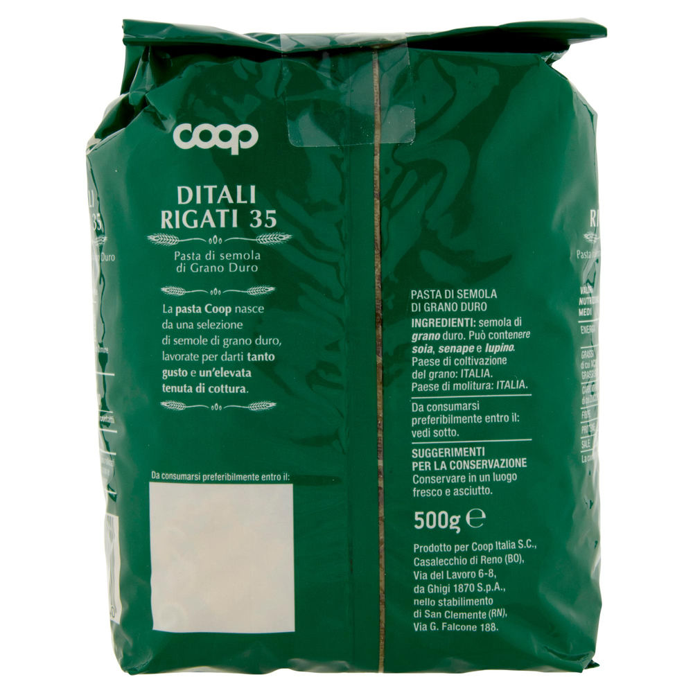 PASTA SEMOLA DITALI RIGATI N.35 CON GRANO ITALIANO COOP G 500 - 2