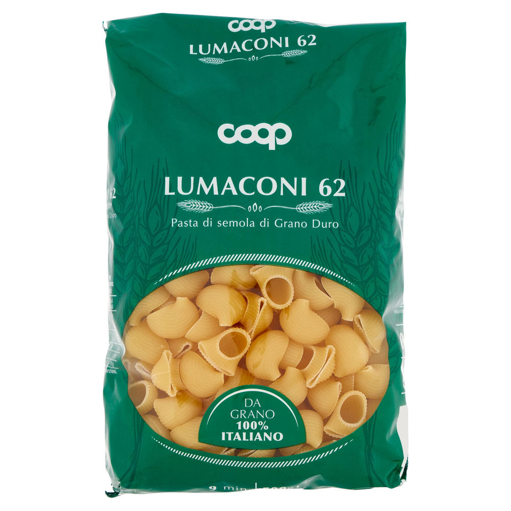 Pasta semola lumaconi n.62 coop sacchetto g 500 con grano italiano