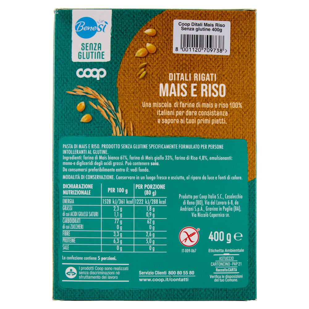 PASTA DI MAIS E RISO DITALI RIGATI SENZA GLUTINE BENESI COOP G400 - 1