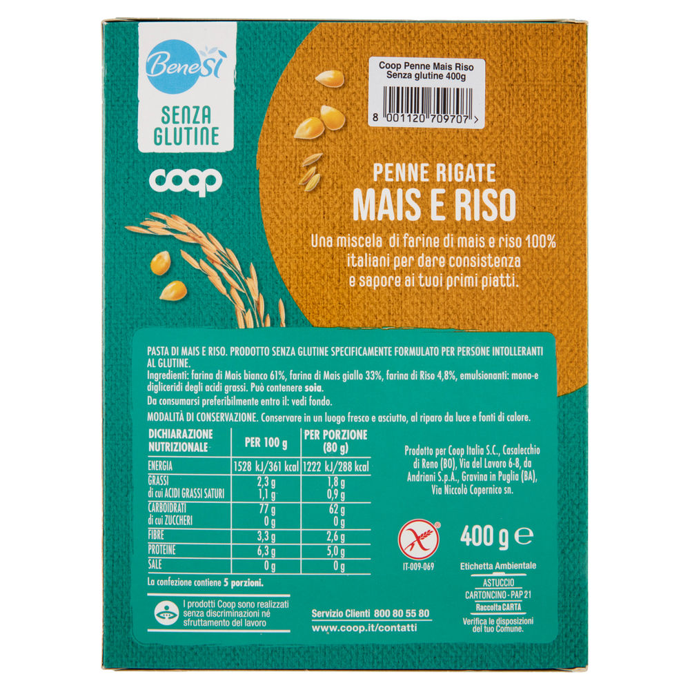 PASTA DI MAIS E RISO PENNE RIGATE SENZA GLUTINE BENESI COOP G400 - 1