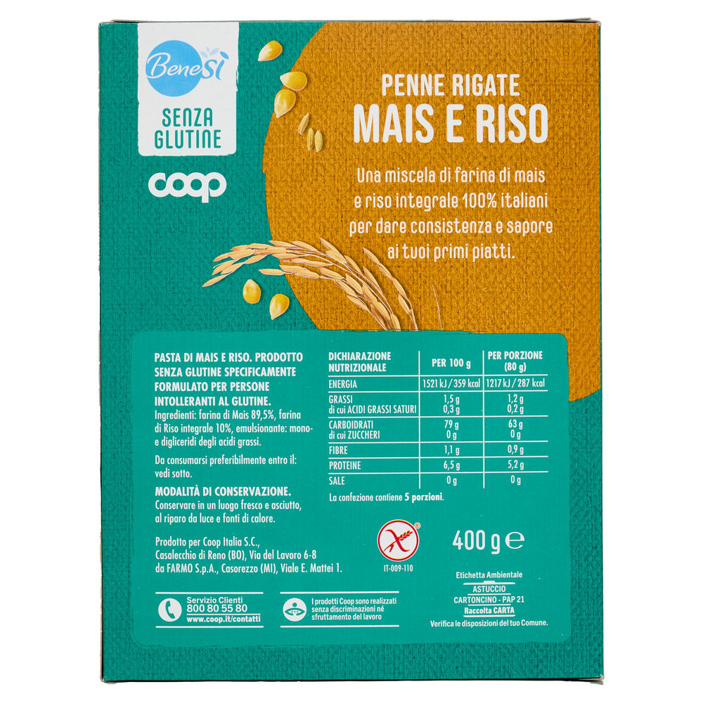 PASTA DI MAIS E RISO PENNE RIGATE SENZA GLUTINE BENESI COOP G400 - 6