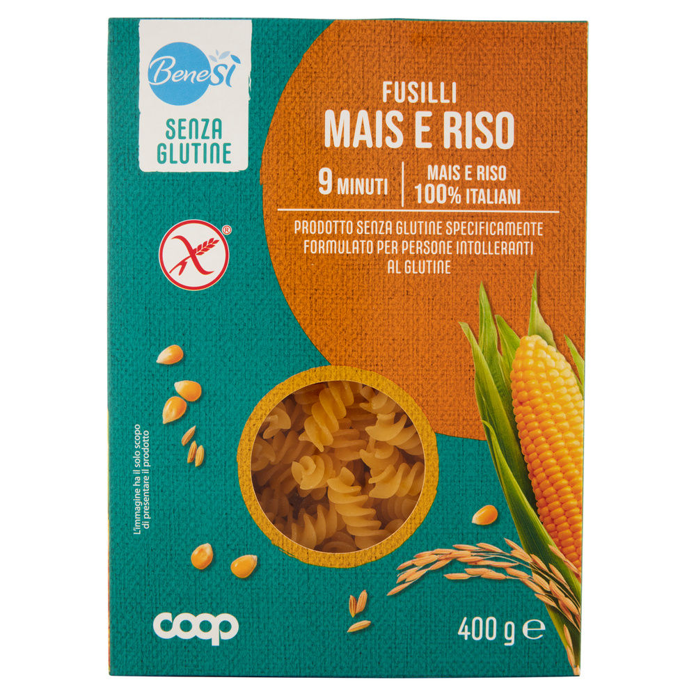 Pasta di mais e riso fusilli senza glutine benesi coop g400