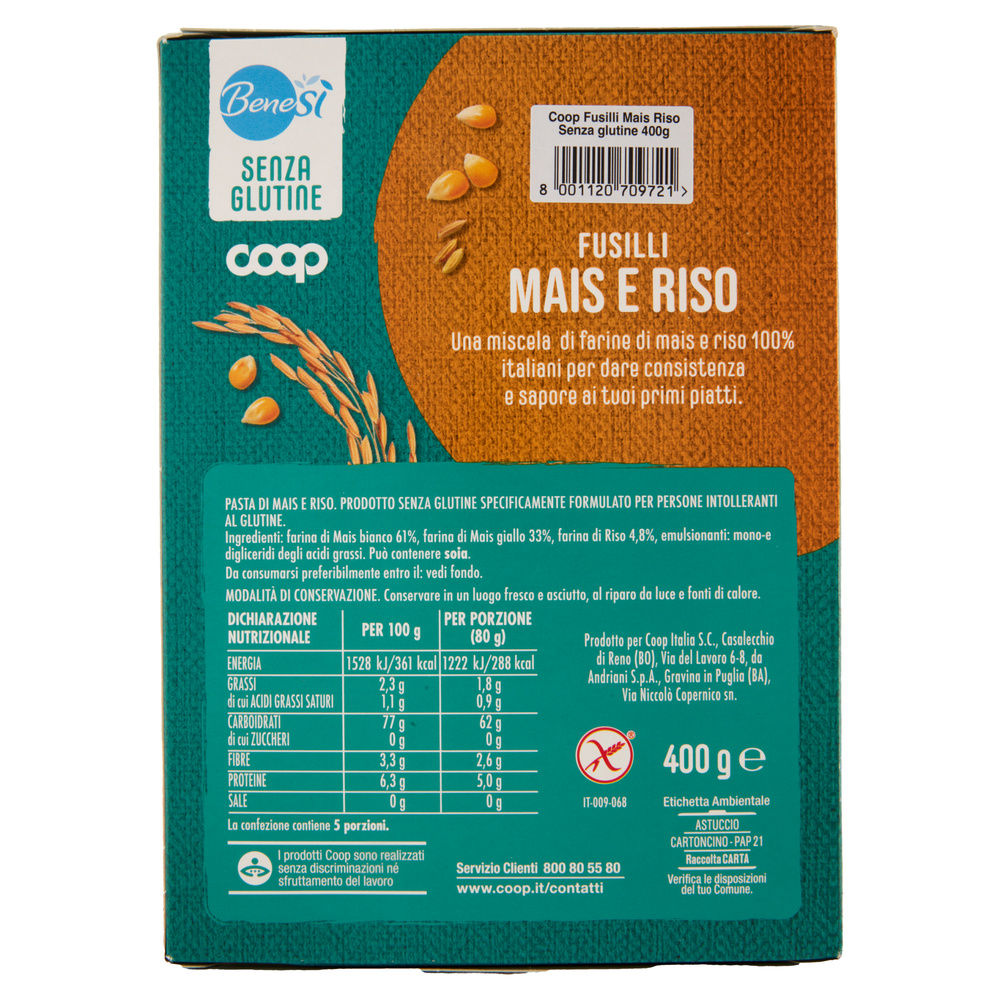 PASTA DI MAIS E RISO FUSILLI SENZA GLUTINE BENESI COOP G400 - 1