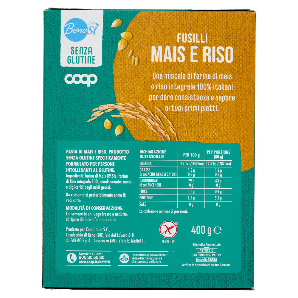 PASTA DI MAIS E RISO FUSILLI SENZA GLUTINE BENESI COOP G400 - 9