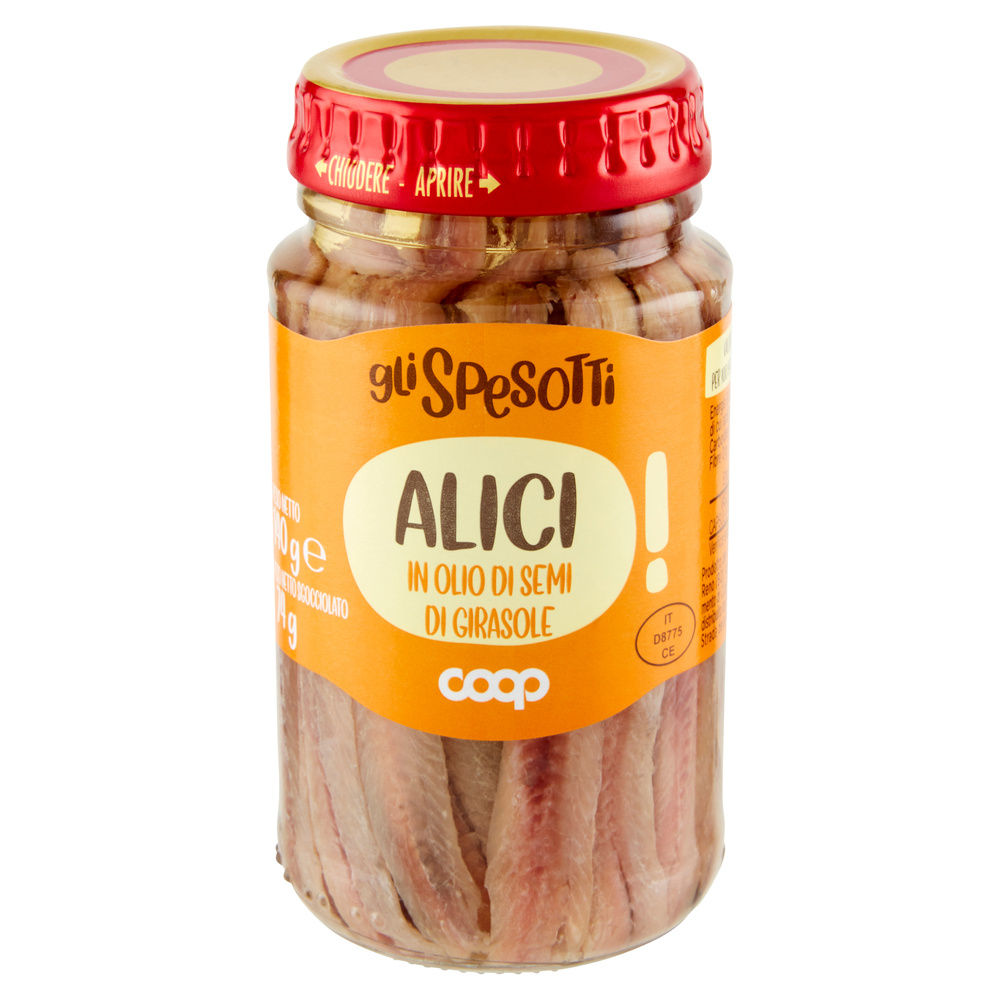 ALICI IN OLIO DI SEMI DI GIRASOLE GLI SPESOTTI COOP VASO VETRO G 140 - 2