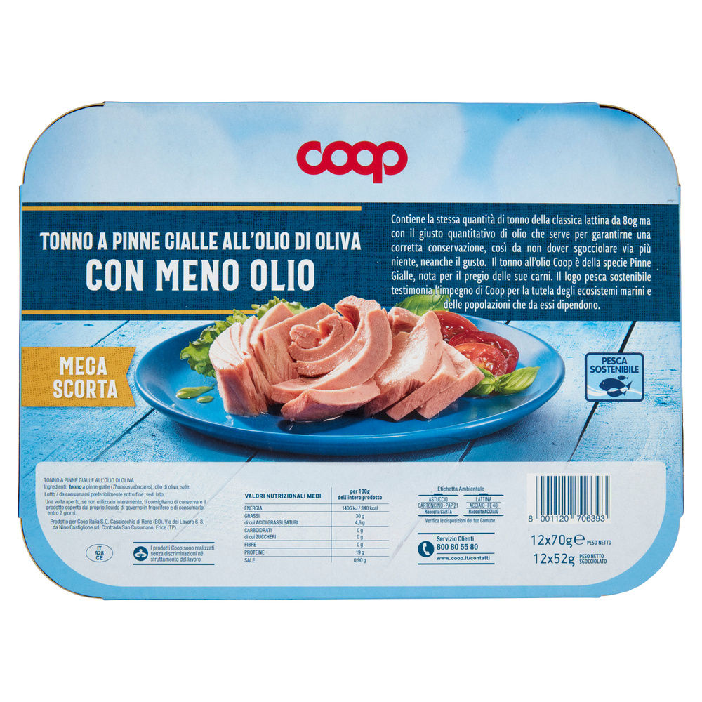 TONNO IN OLIO DI OLIVA "MENO OLIO" CLUSTER COOP G 70X12 - 1
