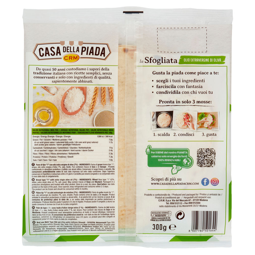 SFOGLIATA OLIO EXTRA VERGINE OLIVA CASA DELLA PIADA CRM BUSTA G 300 - 1