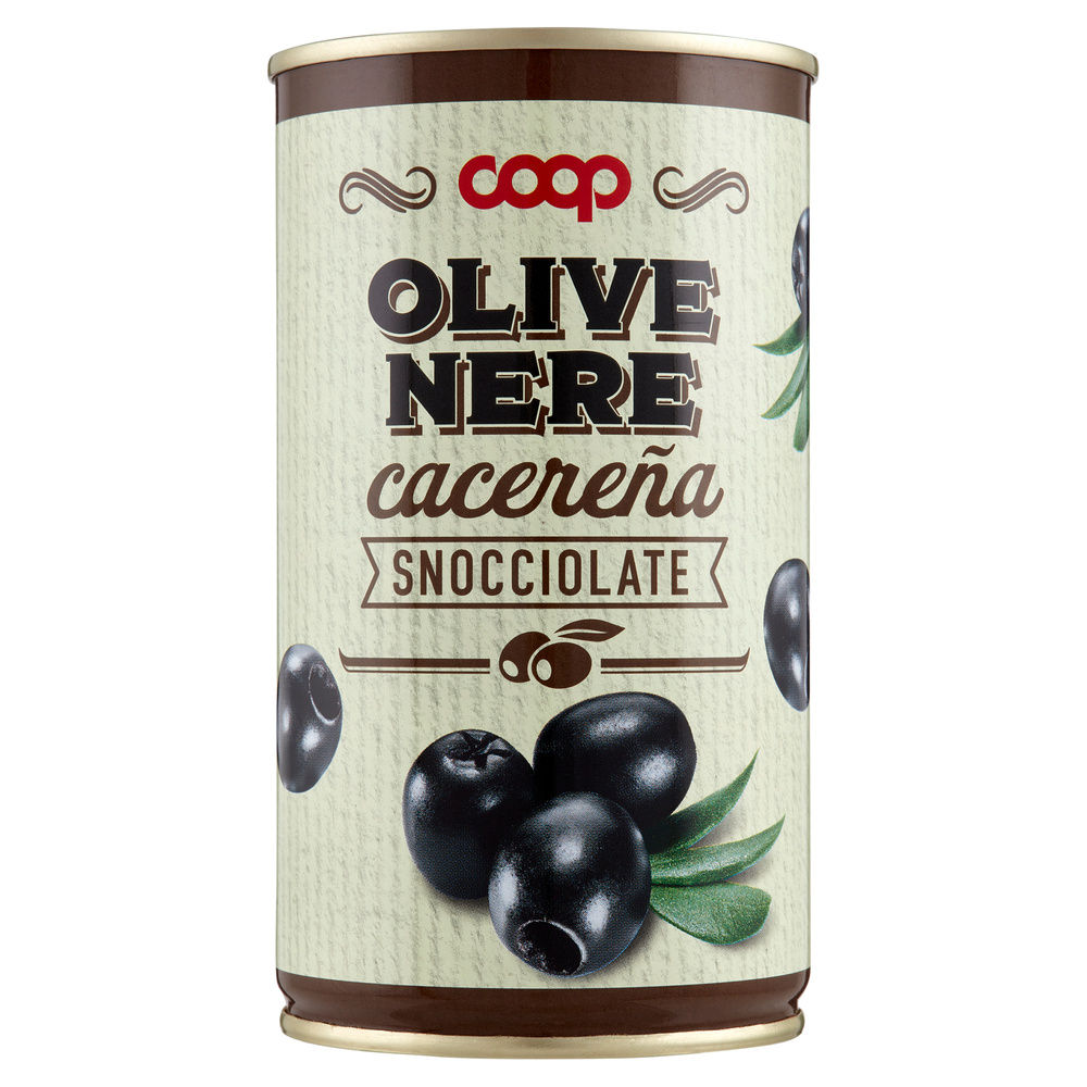 Olive nere coop snocciolate in salamoia cacerena lattina g 340 sgocc g 150