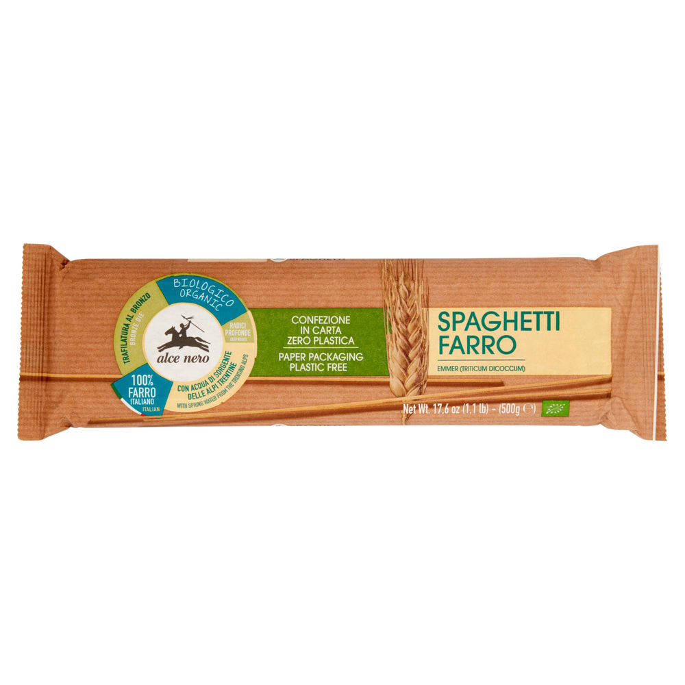 SPAGHETTI DI SEMOLA DI FARRO BIOLOGICO ALCE NERO CELLOPHANE G 500 - 0