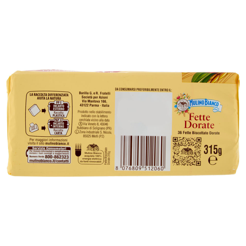 FETTE BISCOTTATE  MULINO BIANCO DORATE X 36 FETTE INCARTO G. 315 - 11
