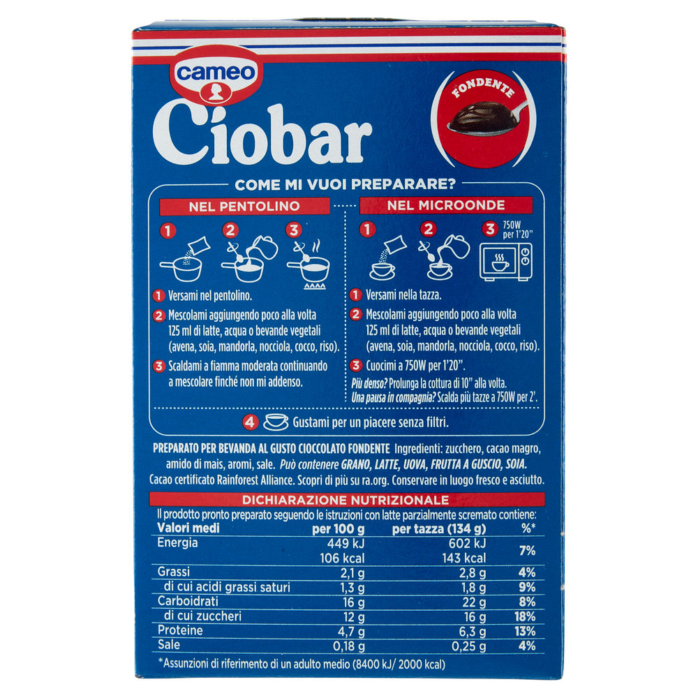 PREPARATO PER  CIOCCOLATO  FONDENTE CIOBAR CAMEO SCATOLA PZ.5 G 115 - 1