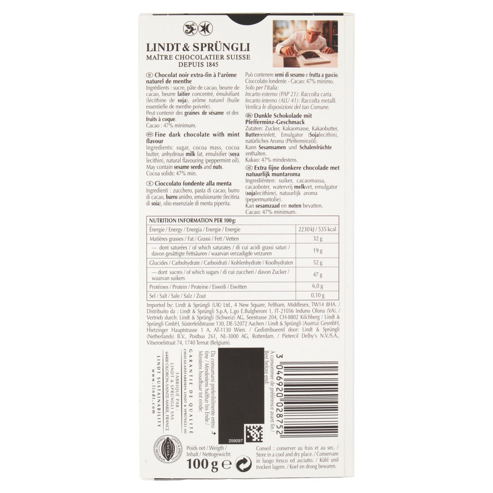 TAVOLETTA EXCELLENCE FONDENTE MENTA LINDT SCATOLA GR 100 - 1