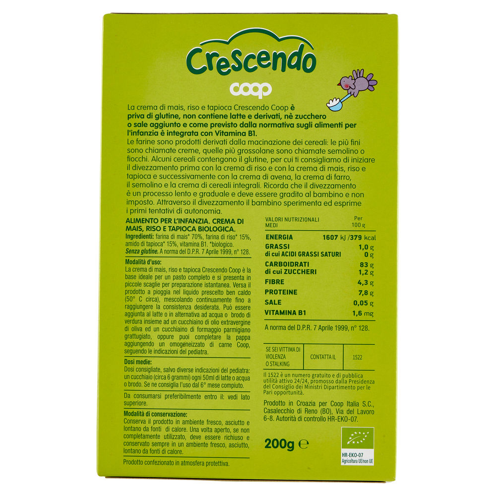 CREMA DI RISO MAIS E TAPIOCA BIO COOP CRESCENDO SCATOLA  G 200 - 1