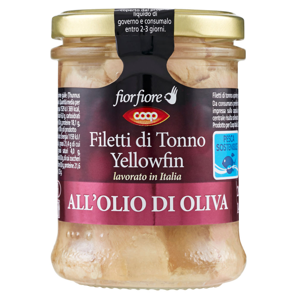 FILETTI DI TONNO YELLOWFIN OLIO OLIVA COOP FIOR FIORE VASO VETRO G 200 - 0