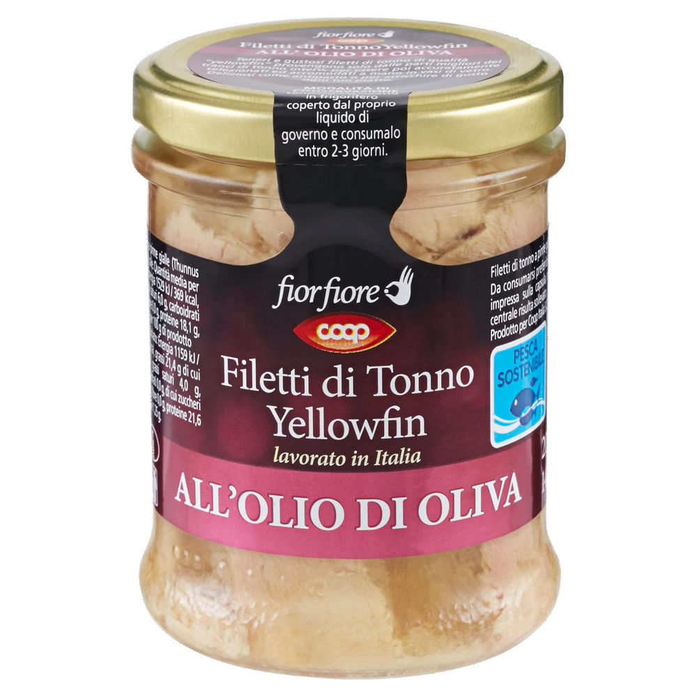FILETTI DI TONNO YELLOWFIN OLIO OLIVA COOP FIOR FIORE VASO VETRO G 200 - 3