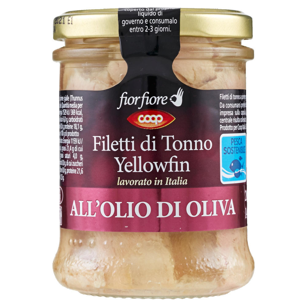 FILETTI DI TONNO YELLOWFIN OLIO OLIVA COOP FIOR FIORE VASO VETRO G 200 - 4