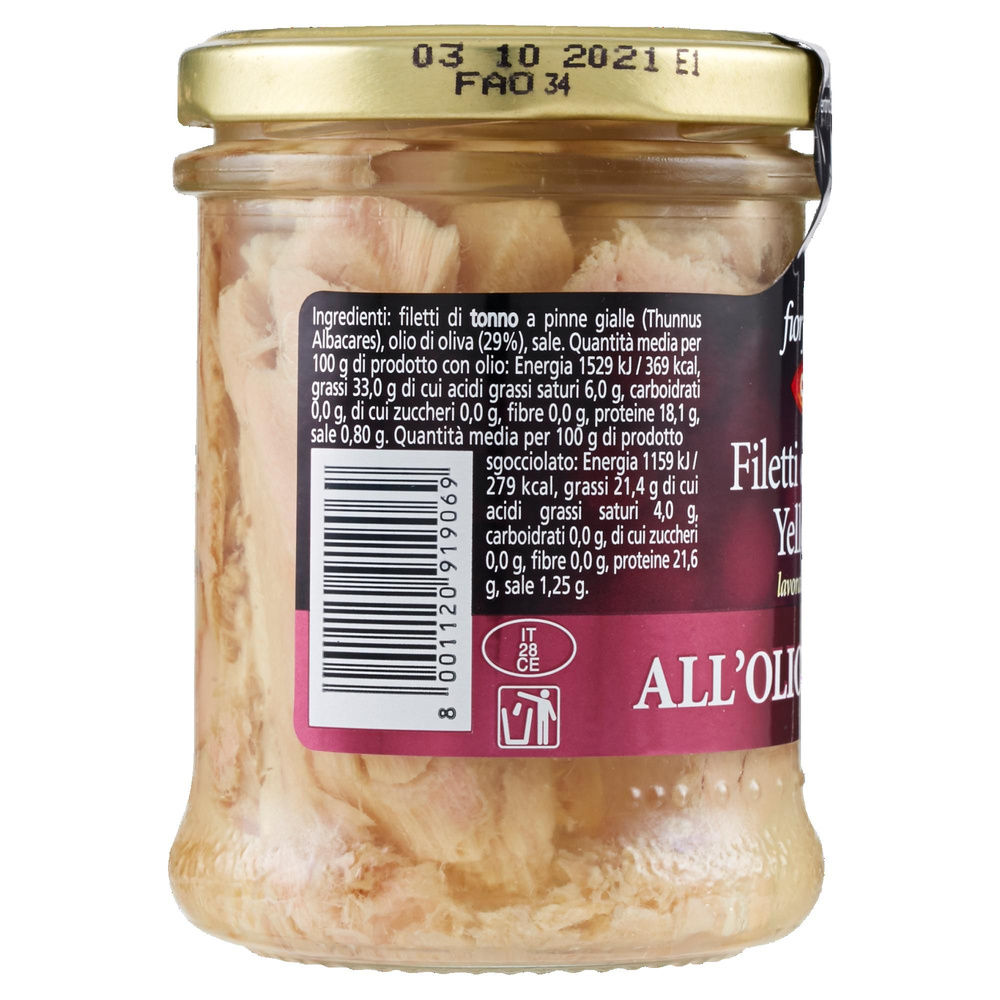 FILETTI DI TONNO YELLOWFIN OLIO OLIVA COOP FIOR FIORE VASO VETRO G 200 - 7