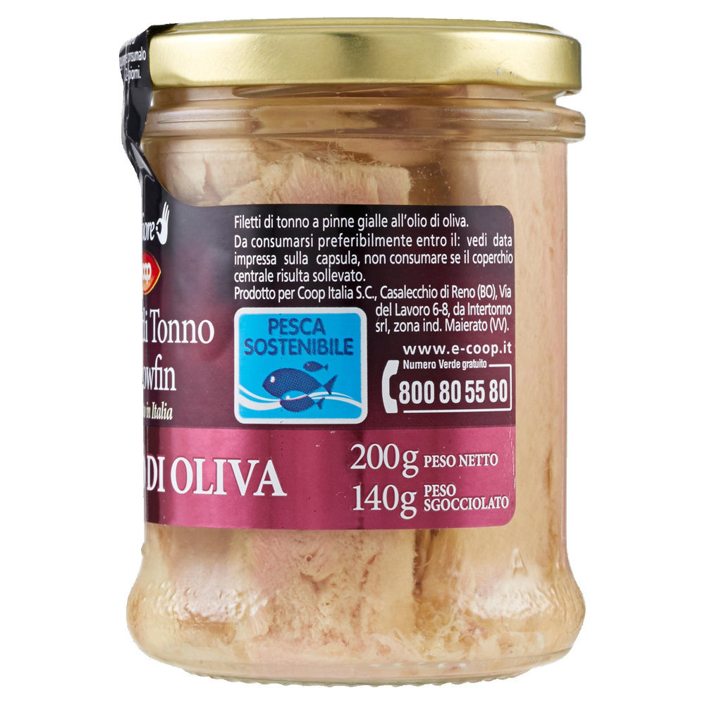 FILETTI DI TONNO YELLOWFIN OLIO OLIVA COOP FIOR FIORE VASO VETRO G 200 - 5