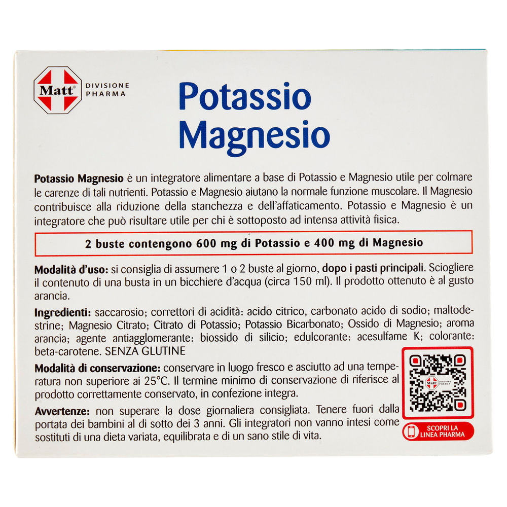POTASSIO E MAGNESIO GUSTO ARANCIA MATT & DIET PHARMA  BUSTE PZ.20 G 200 - 1