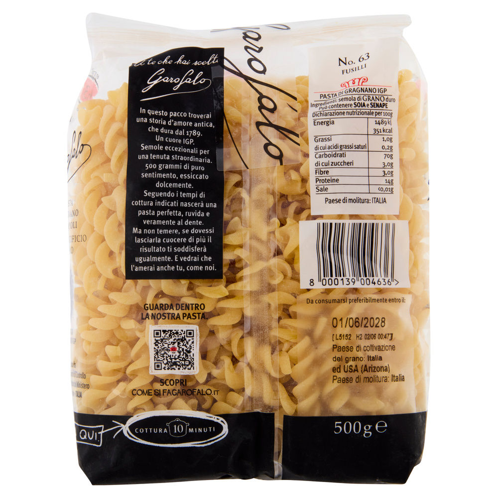 PASTA SEMOLA FUSILLI N.63 IGP GAROFALO G  500 - 12