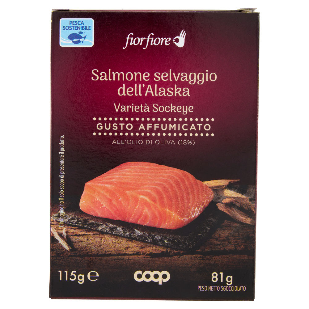 FILETTI DI SALMONE SELVAGGIO ALASKA SOCKEYE AFFUMICATO O.O FIORFIORE COOP G 115 - 0