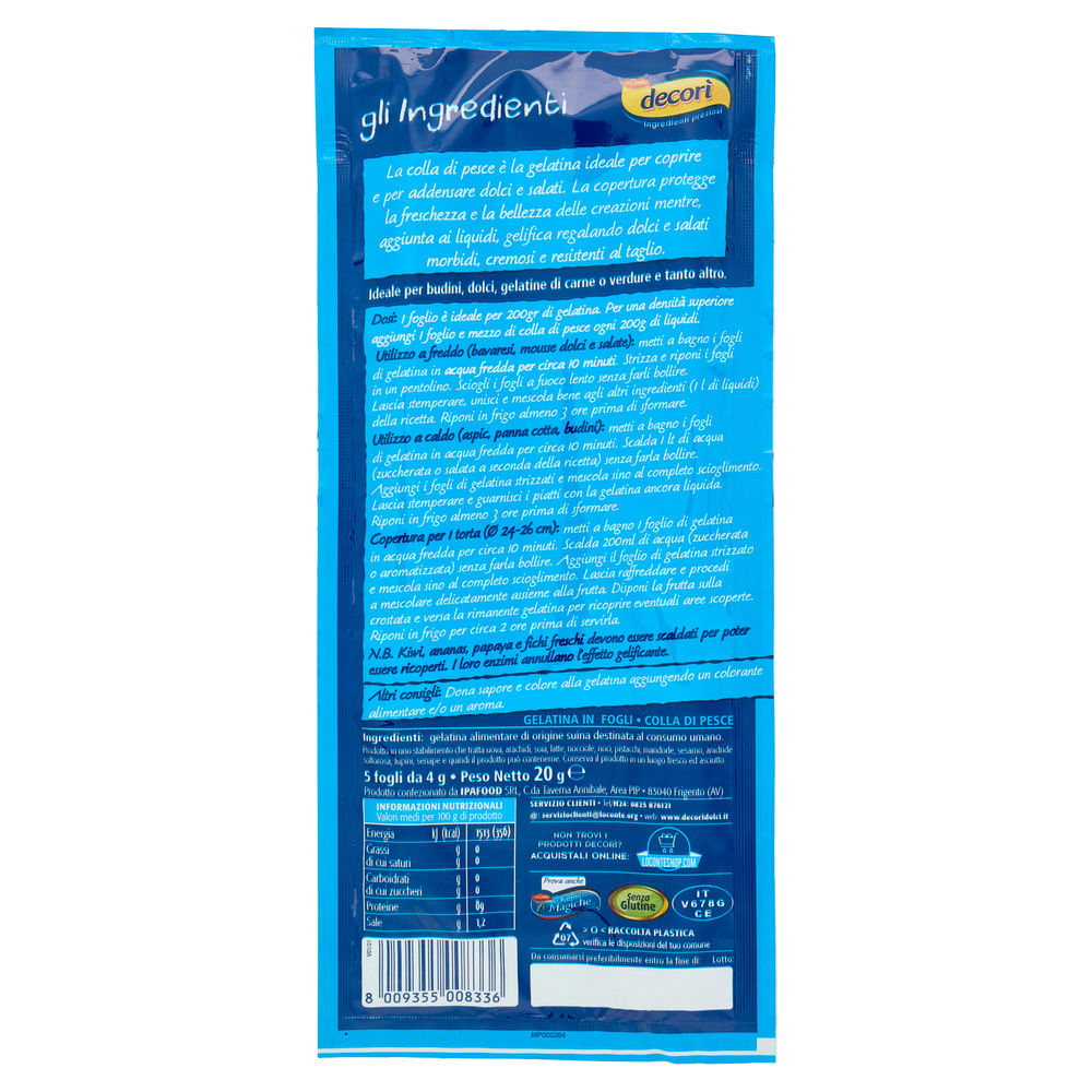 COLLA DI PESCE GELATINA IN FOGLI BUSTONE 5 FOGLI GR.20 - 11