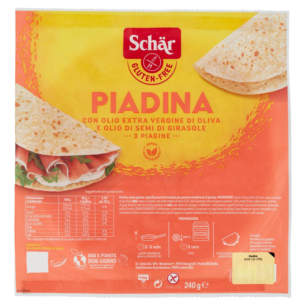 PIADINA 3 PEZZI CONFEZIONE SENZA GLUTINE SCHAR ATM MODIF. G 240 - 0