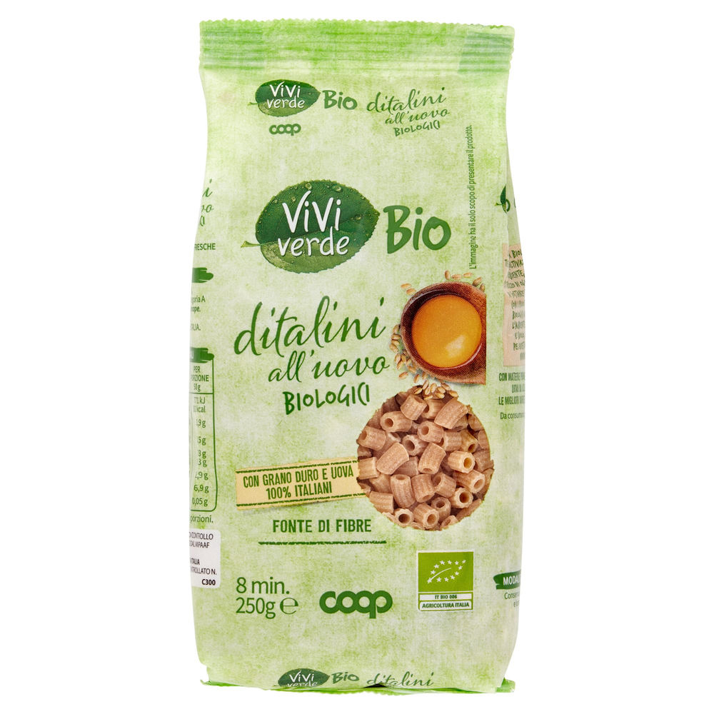 Ditalini all'uovo biologici vivi verde coop sacchetto g250