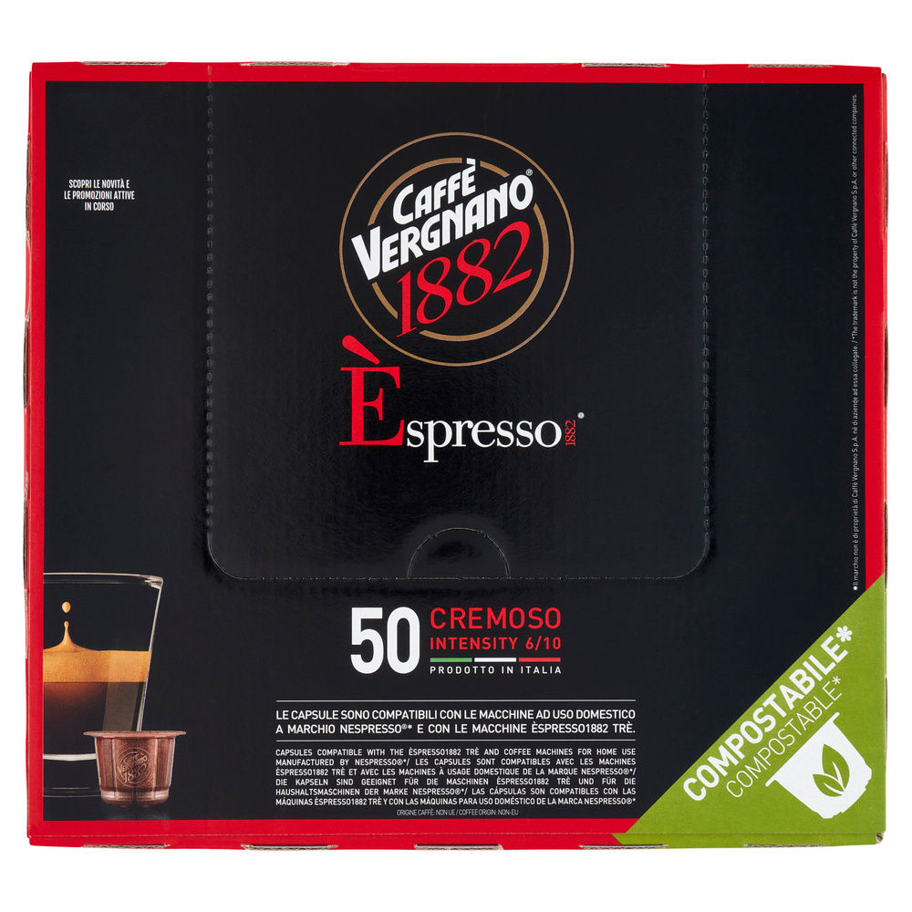 ÈSPRESSO CREMOSO COMPOSTABILE CAFFE' VERGNANO SCATOLA 50 CAPSULE XG 5 - 0