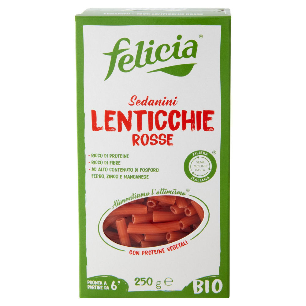 PASTA BIO LENTICCHIE ROSSE SEDANINI FELICIA SENZA GLUTINE SCATOLA 250G - 2