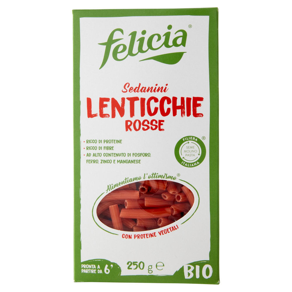 PASTA BIO LENTICCHIE ROSSE SEDANINI FELICIA SENZA GLUTINE SCATOLA 250G - 3