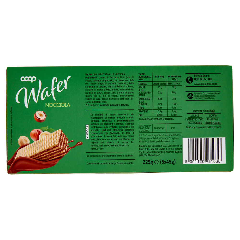 WAFER ALLA NOCCIOLA 5 MONOPORZIONI COOP G 225 NO PALMA - 1