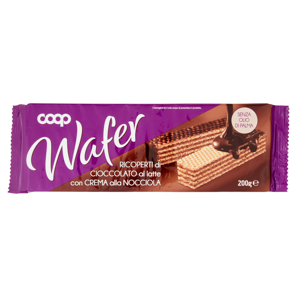 Wafer con crema alla nocciola ric di cioccolato al latte coop g 200 no palma