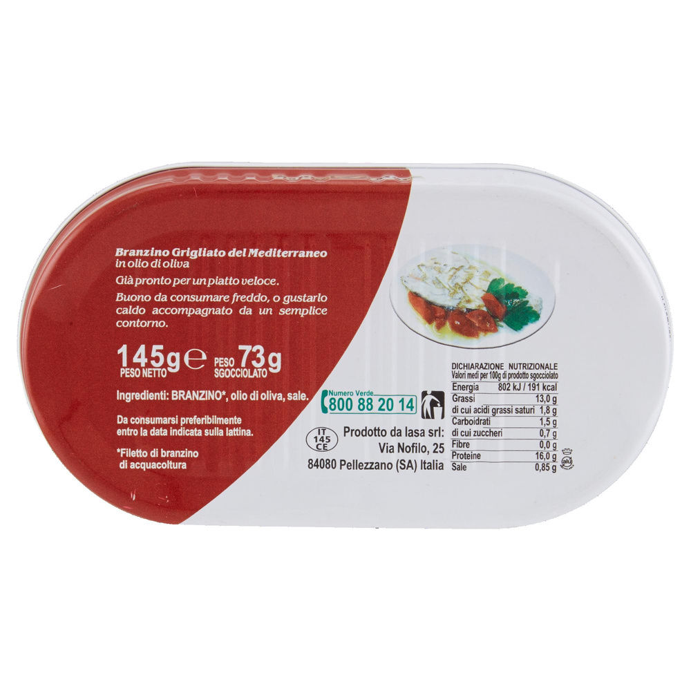 FILETTO DI BRANZINO GRIGLIATO IN OLIO OLIVA SAPORI DI MARE LATINA G 145 - 1